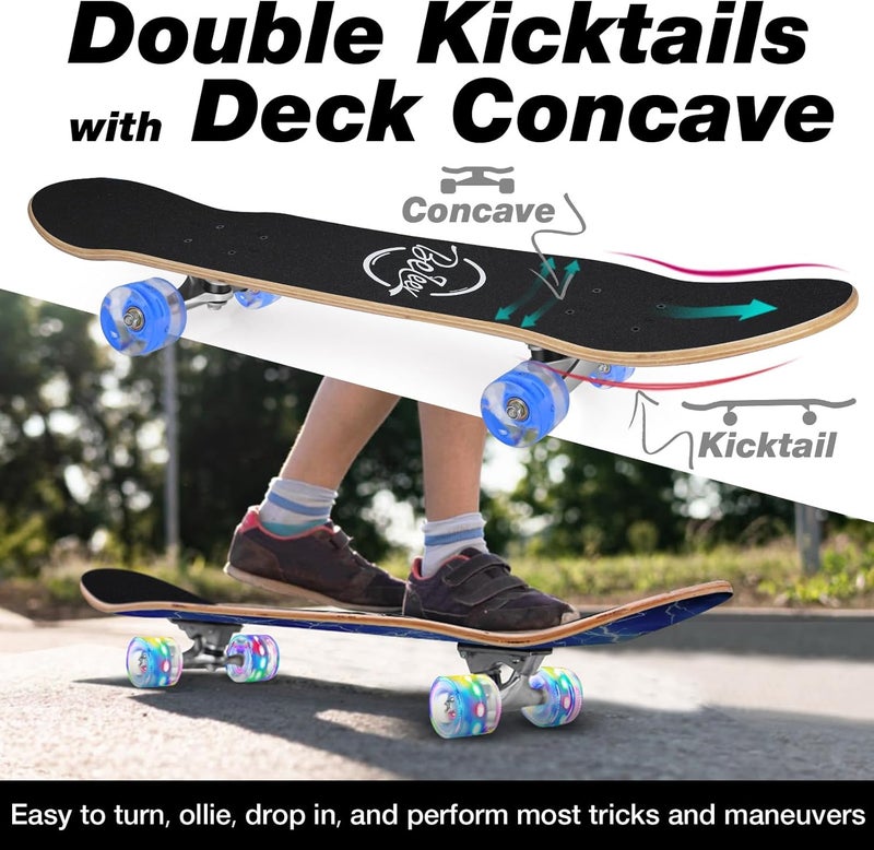 BELEEV Skateboards for Beginners, 31 x 8 inch Complete Skateboard for Kids Teens Adults, 7 Layer Canadian Maple Double Kick Deck Concave Cruiser Trick Skateboard with Multifunction Skate T-Tool - Image 4